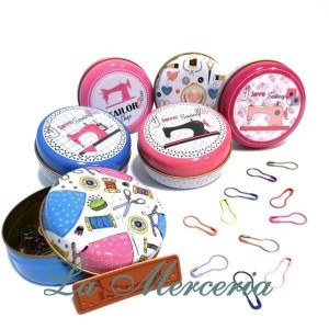 Round Metal Box "Love Sewing" with Metal Markers
